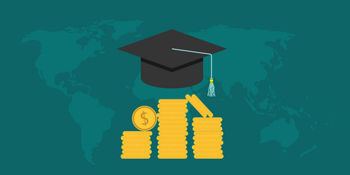 scholarship college with cap and money coin vector