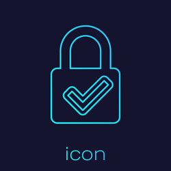 turquoise open padlock and check mark line icon vector image