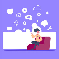 man sitting online data cloud synchronization vector image