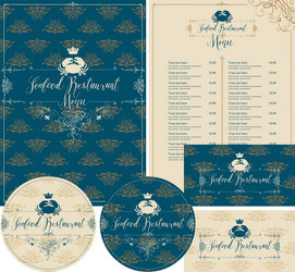 set of design elements for seafood restaurant vector