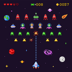 space invaders game spaceship battle retro video vector image