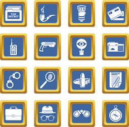 Spy icons set blue square vector