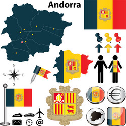 Andorra Map with Flags & Borders vector image