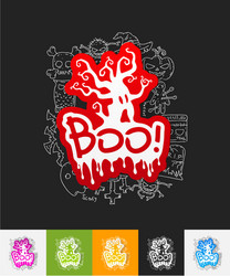 Boo paper sticker with hand drawn elements vector