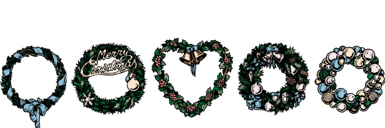 Christmas hand drawn wreath set vector