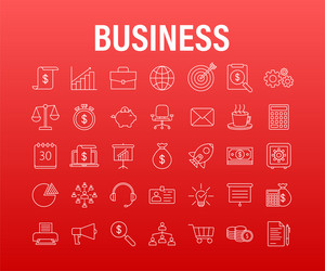 global network connection business line icon set vector image