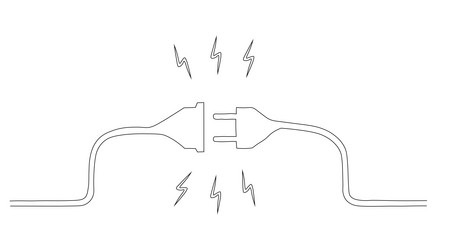 one continuous line drawing of plug inserting vector image