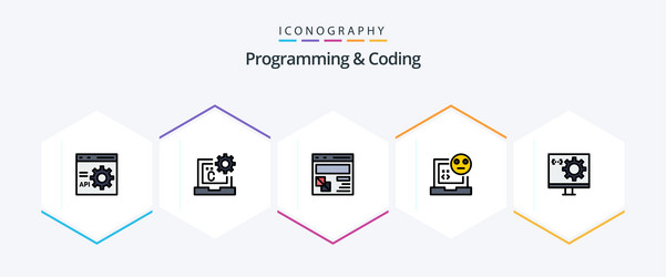 programming and coding 25 filledline icon pack vector image