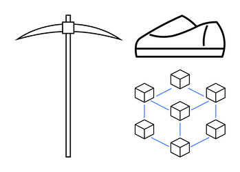 blockchain concept with pickaxe nodes and shoe vector image