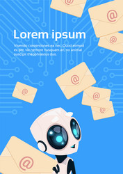 Modern robot with email messages chat bot over vector