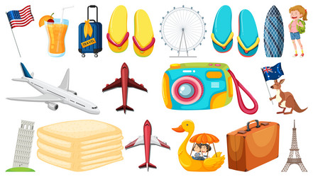 Set of summer vacation objects and elements vector