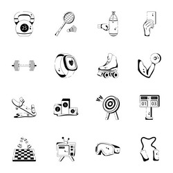 Trendy collection of sports equipment glyph icons vector