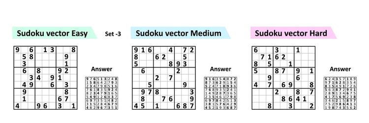 Collection sudoku game with answers different vector