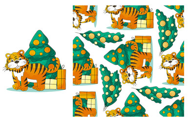 cute set of element and seamless pattern ideal vector image