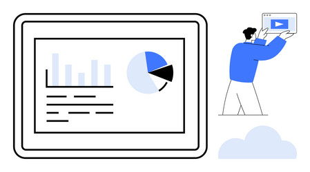data analysis dashboard with graphs and man vector image