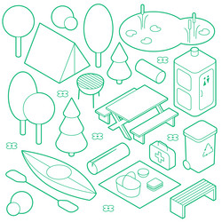 Isometric outline skatepark objects set Royalty Free Vector