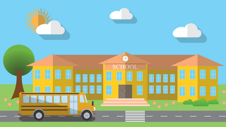 School Building with Bus vector image