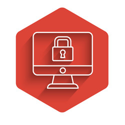 white line lock on computer monitor screen icon vector image