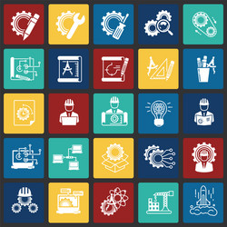 engineering icons set on color squares background vector image