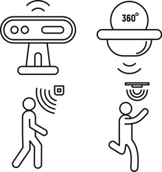 motion sensor detector icons set outline style vector