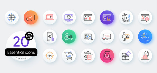 Seo line icons set of increase sales business vector