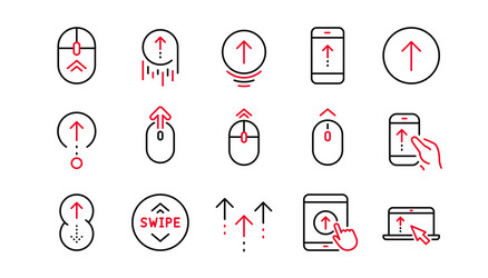 swipe up line icons scrolling mouse landing page vector image