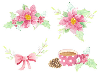 Watercolor Christmas Bouquet Collection Vector Image