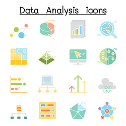 database data and graph icon set in flat color vector image