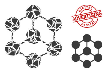 geometric blockchain nodes icon mosaic and grunge vector image