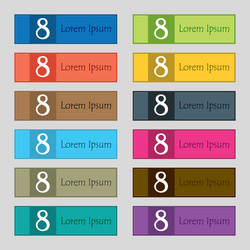 Number eight icon sign set of coloured buttons vector