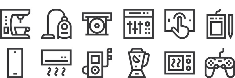 12 set linear electronics icons thin outline vector