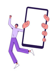 happy man with smartphone empty screen mobile vector image
