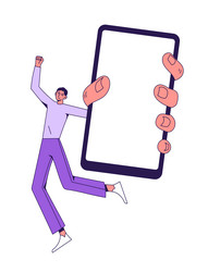 happy man with smartphone empty screen mobile vector