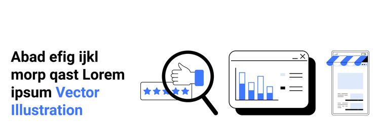 online evaluation and analytics with magnifying vector image