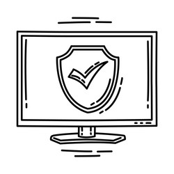 pc protected icon doodle hand drawn or outline vector