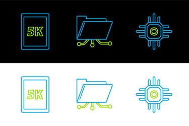 set line processor tablet with text 5k and folder vector image
