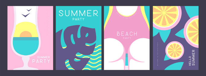 Set of retro posters with summer attributes vector