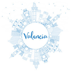 Valencia Skyline Outline Vector Image