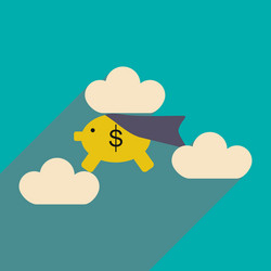 flat with shadow icon piggy bank in the clouds vector