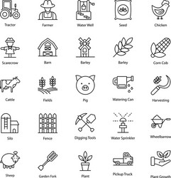 Pack farming line icons vector