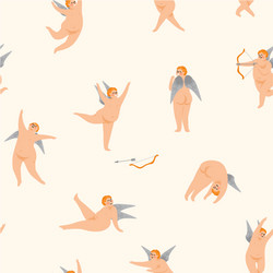 seamless pattern with cute cupids happy vector image