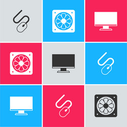 set computer mouse cooler and monitor screen icon vector image