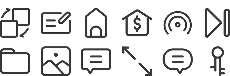 12 set linear interface icons thin outline vector image