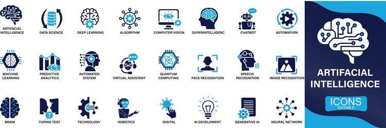 AI Icon Set - Machine Learning & Data Science vector image