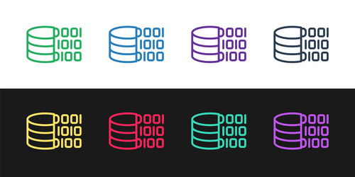 set line binary code icon isolated on black vector image