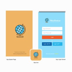 Company globe splash screen and login page design vector