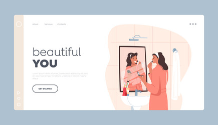 Female character make up landing page template vector