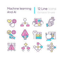 machine learning and ai rgb color icons set vector image