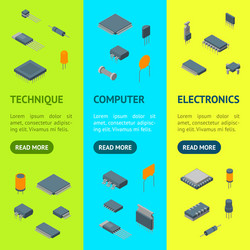 Microchip computer electronic components banner vector