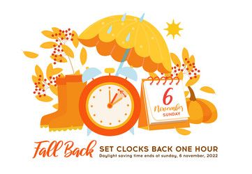 Daylight saving time ends 2023 fall back concept Vector Image